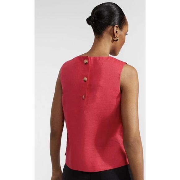 Hobbs London Shirt Womens US 2 Rouge Pink Malindi Linen Sleeveless Back Button - Picture 2 of 15